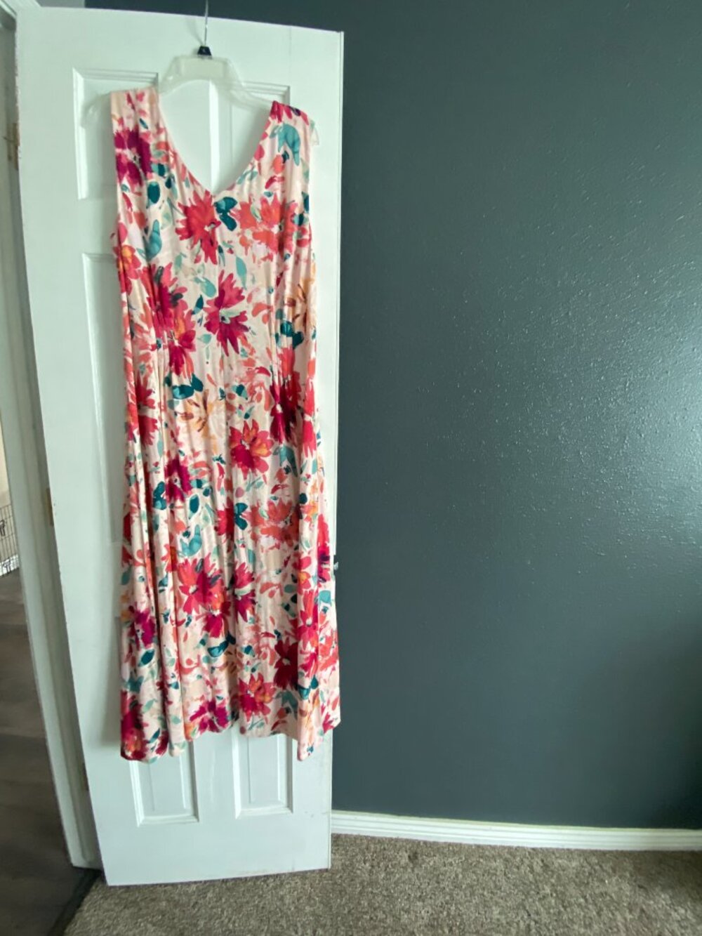 Coldwater Creek Pink Floral V Neck Sleeveless Maxi Dress Size Petite Large - Picture 3 of 3